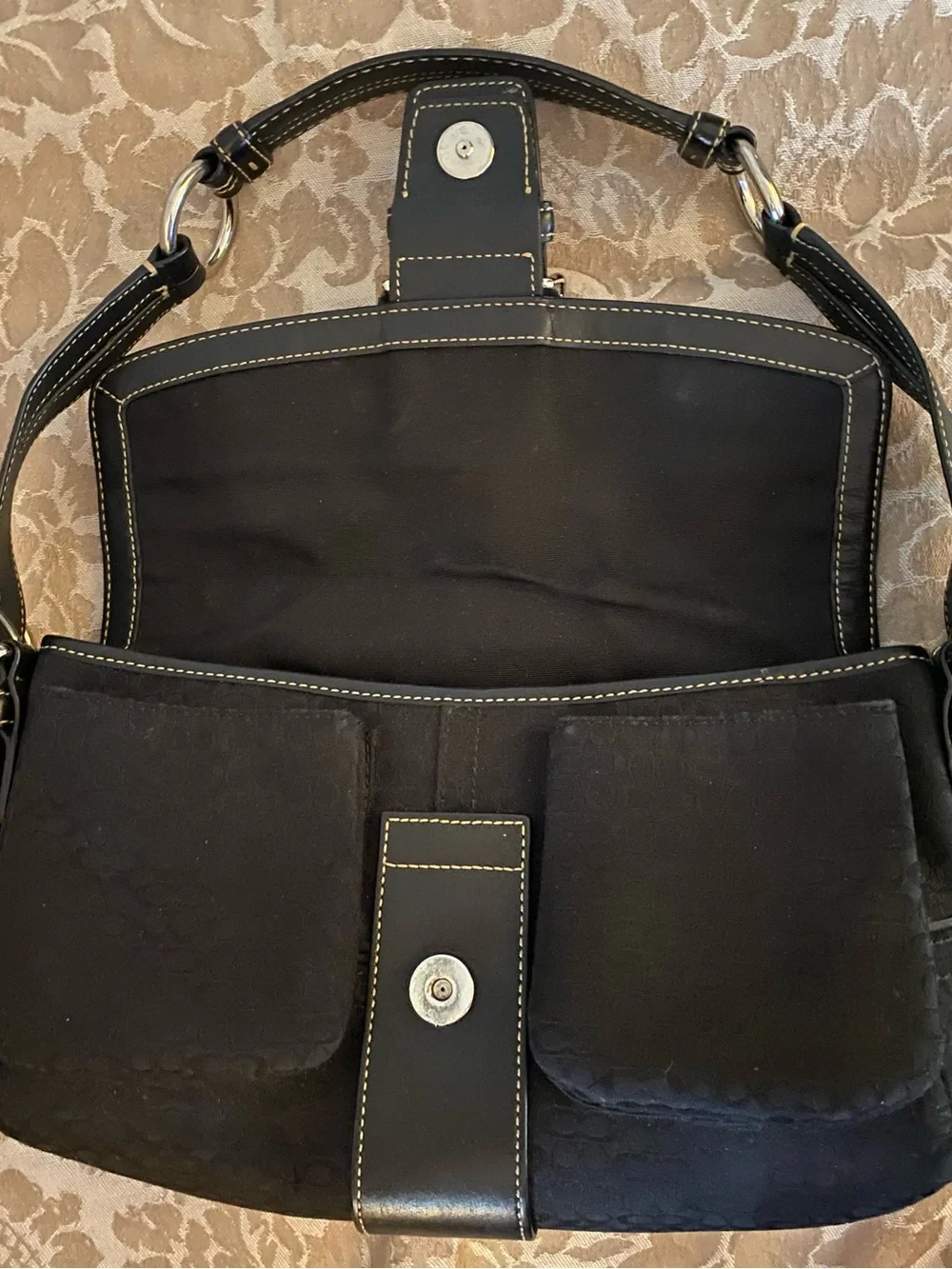 Vintage Coach 1463 Black Soho Flap Shoulder Bag Iconic Mini Jacquard Canvas